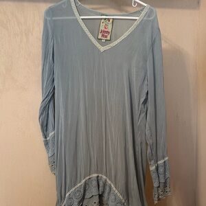 Johnny Was Light Blue Tunic with Lace Accents